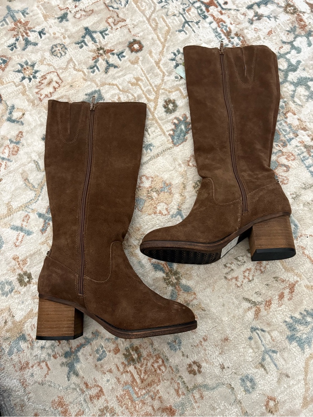 BearPaw Brown Suede Mid-Calf Block Heel Boots